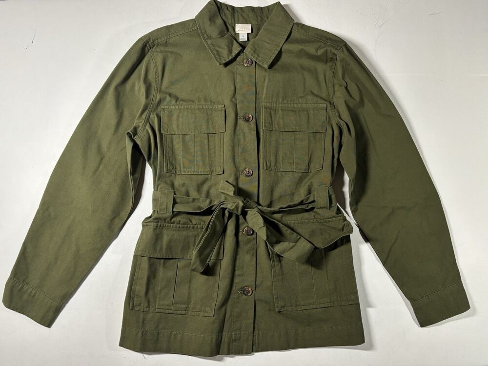 A New Day Women’s Sz M 100% Cotton Utility Jacket Tie Waist Button Long Sleeve
